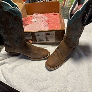 Ladies Justin Brown and Teal Western Boots